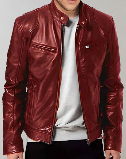 Men’s Shiny Leather Jacket – Stylish Durable Comfortable Zip Up Casual Smart Everyday Outerwear