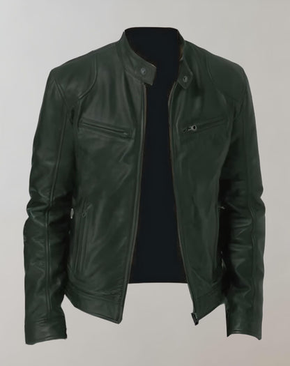 Men’s Shiny Leather Jacket – Stylish Durable Comfortable Zip Up Casual Smart Everyday Outerwear