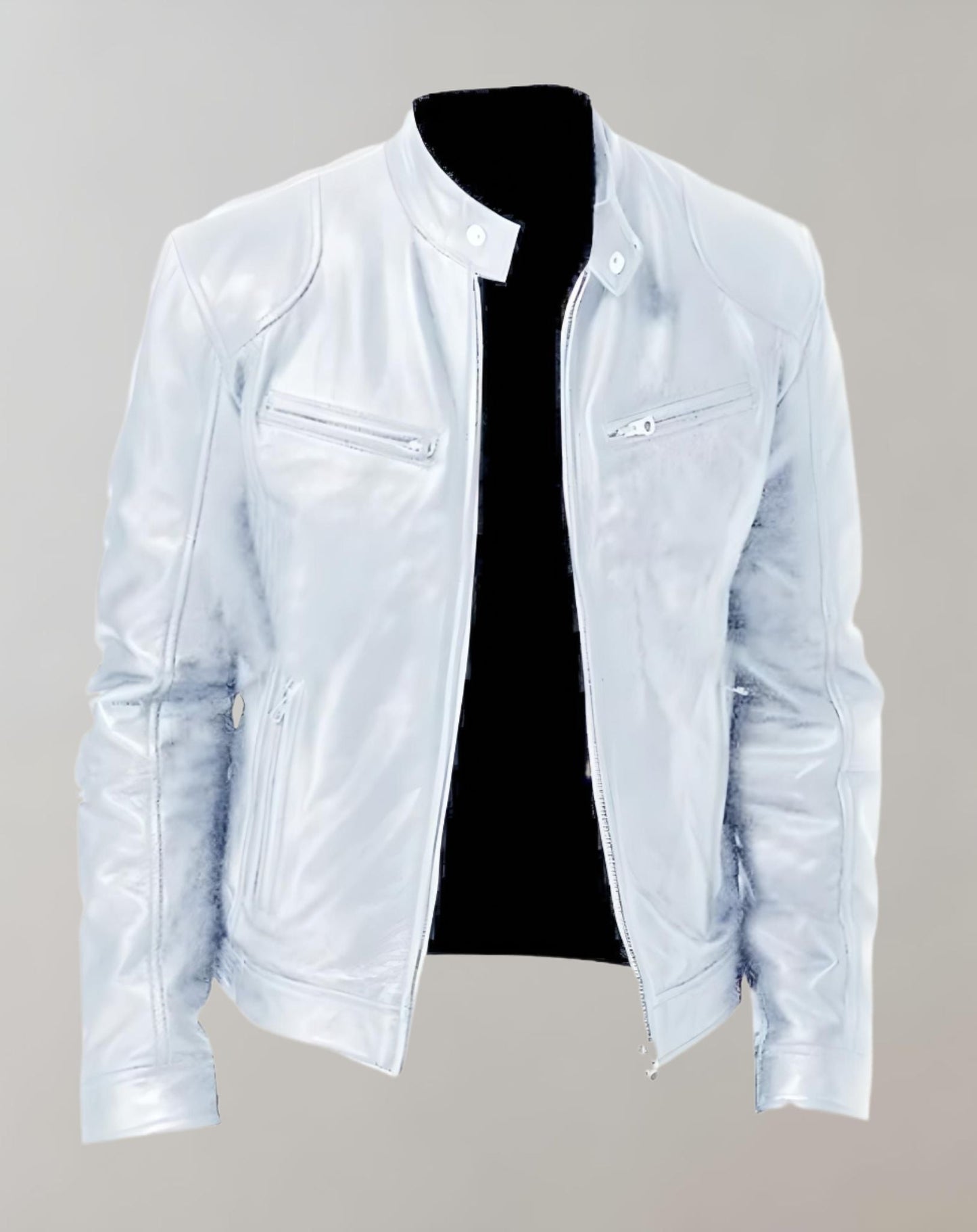 Men’s Shiny Leather Jacket – Stylish Durable Comfortable Zip Up Casual Smart Everyday Outerwear