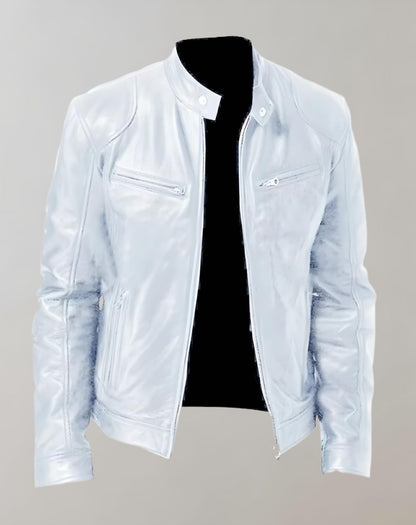 Men’s Shiny Leather Jacket – Stylish Durable Comfortable Zip Up Casual Smart Everyday Outerwear