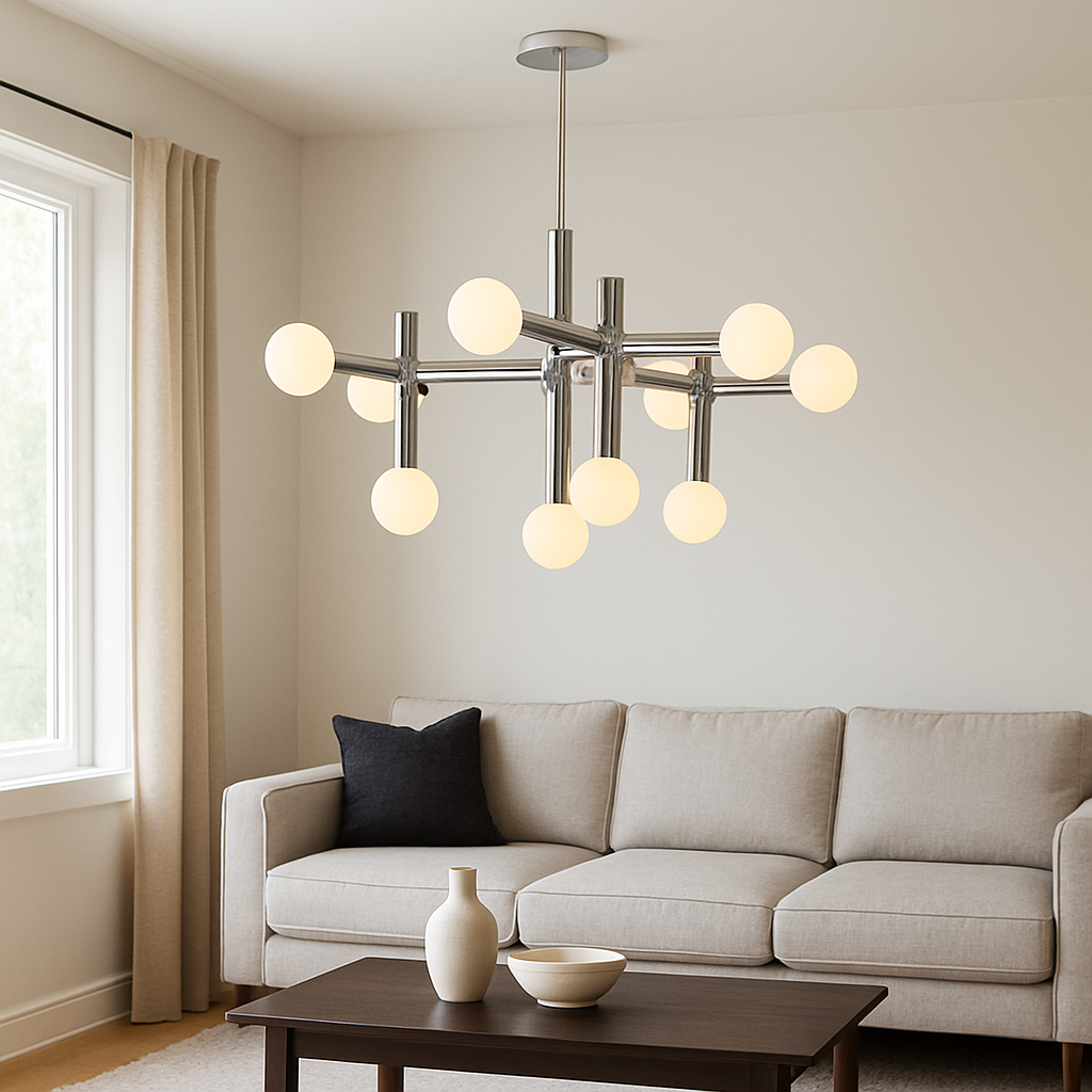 Chrome Globe Chandelier with Sputnik Design