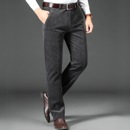 Men's Fleece Lined Corduroy Trousers Business Casual Straight Leg Pants