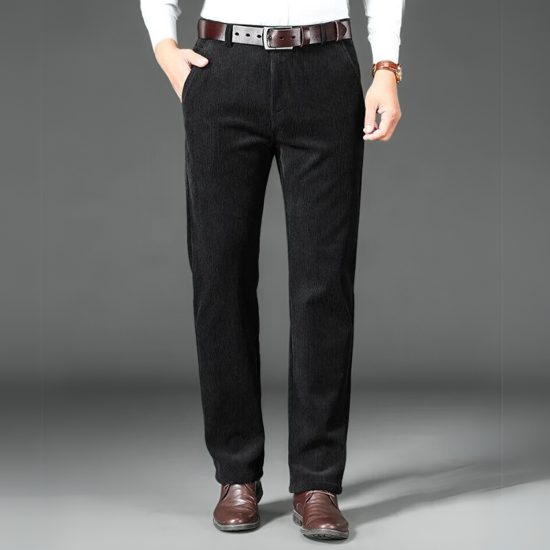 Men's Fleece Lined Corduroy Trousers Business Casual Straight Leg Pants