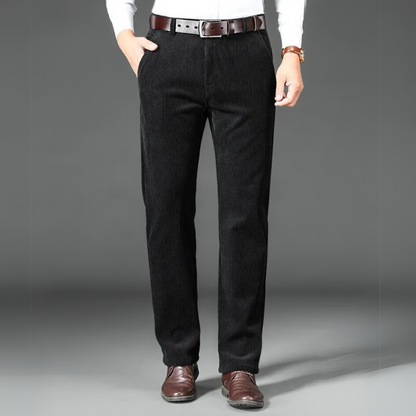 Men's Fleece Lined Corduroy Trousers Business Casual Straight Leg Pants