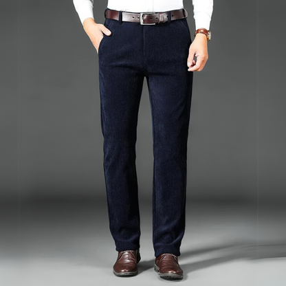 Men's Fleece Lined Corduroy Trousers Business Casual Straight Leg Pants