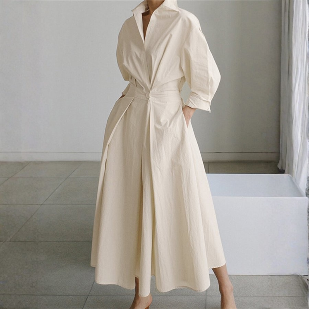 Clara | Women Button-Up Shirt Dress Maxi Casual Elegant