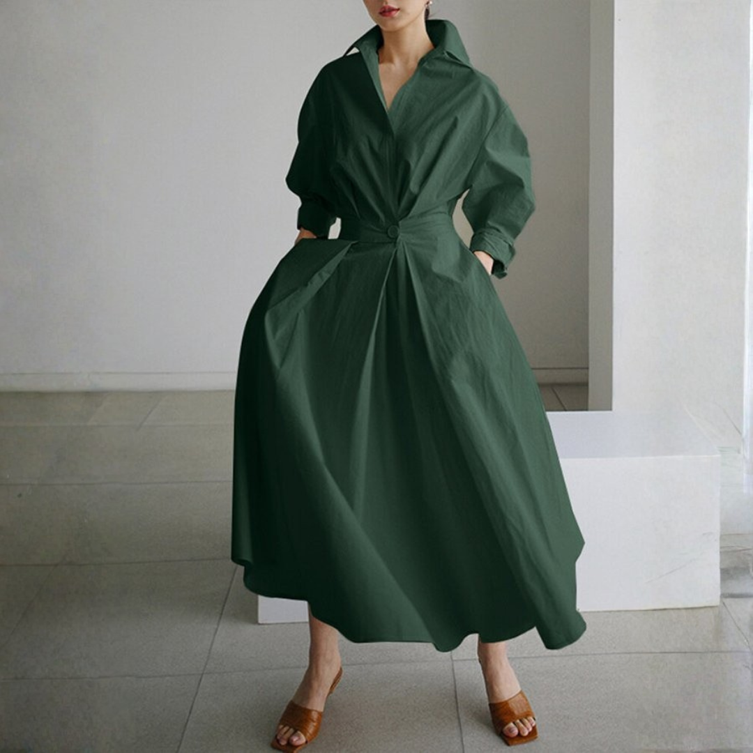 Clara | Women Button-Up Shirt Dress Maxi Casual Elegant