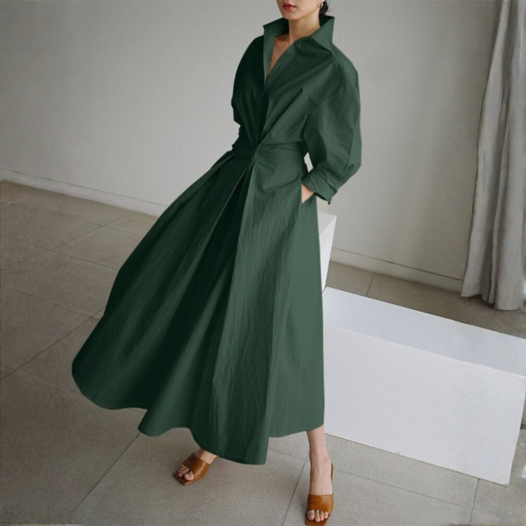 Clara | Women Button-Up Shirt Dress Maxi Casual Elegant