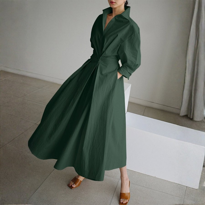 Clara | Women Button-Up Shirt Dress Maxi Casual Elegant