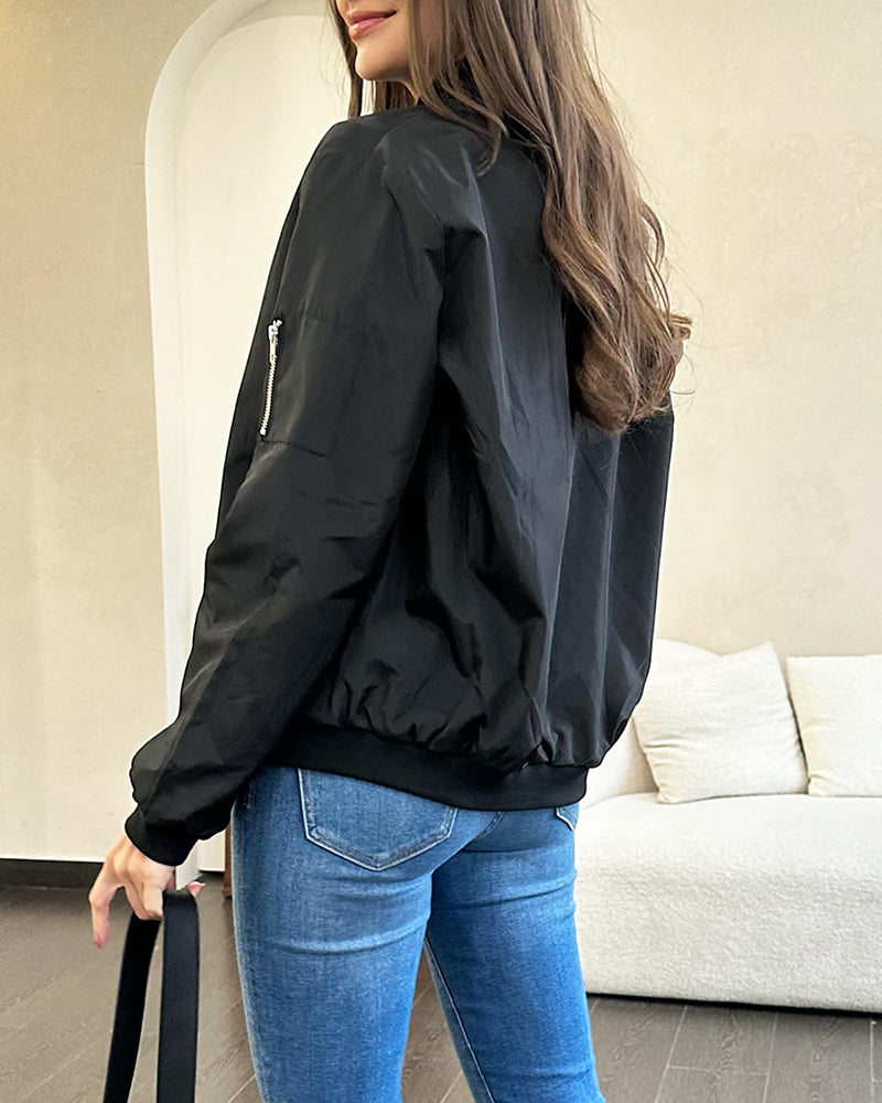 Ambrine - Klassischer Bomber für den Frühling für Frauen, mit Reißverschluss und Taschen