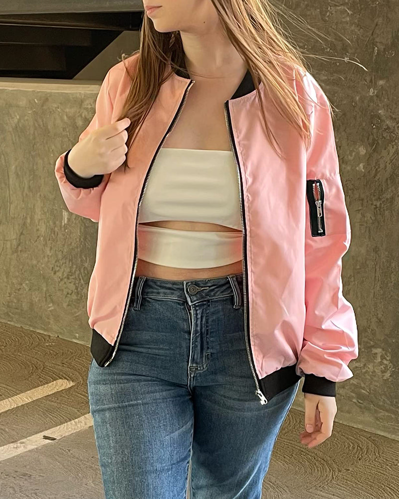 Ambrine - Klassischer Bomber für den Frühling für Frauen, mit Reißverschluss und Taschen