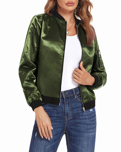 Ambrine - Klassischer Bomber für den Frühling für Frauen, mit Reißverschluss und Taschen