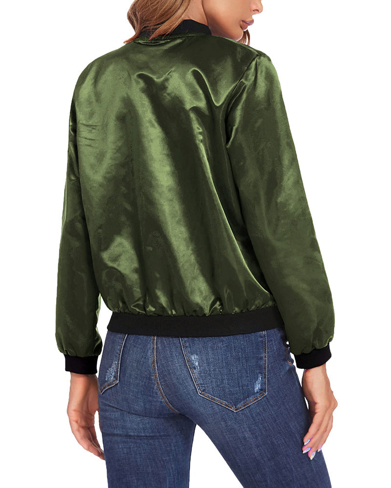 Ambrine - Klassischer Bomber für den Frühling für Frauen, mit Reißverschluss und Taschen