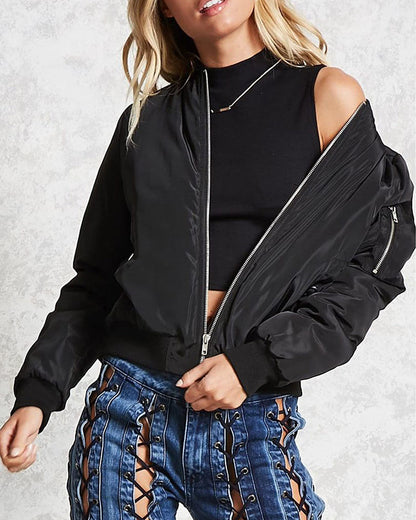 Ambrine - Klassischer Bomber für den Frühling für Frauen, mit Reißverschluss und Taschen