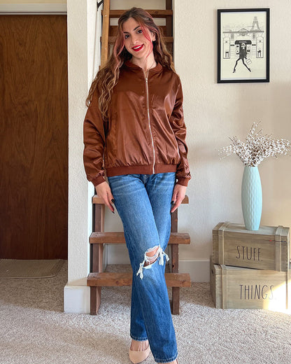 Ambrine - Klassischer Bomber für den Frühling für Frauen, mit Reißverschluss und Taschen