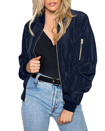 Ambrine - Klassischer Bomber für den Frühling für Frauen, mit Reißverschluss und Taschen