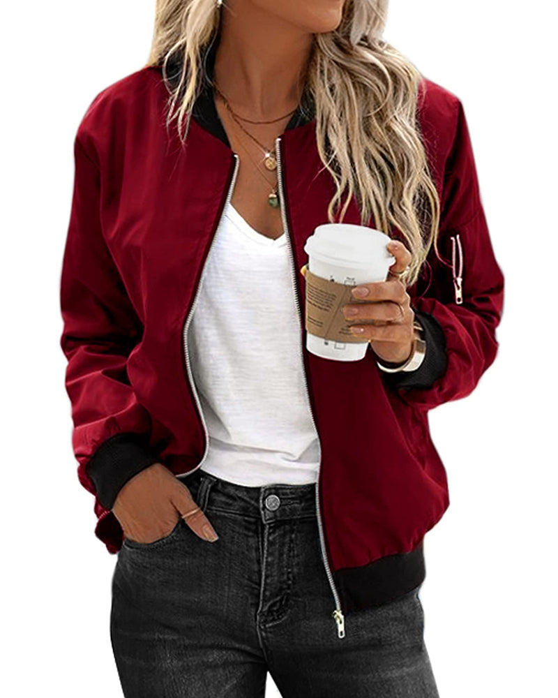 Ambrine - Klassischer Bomber für den Frühling für Frauen, mit Reißverschluss und Taschen