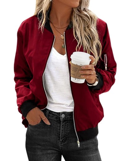 Ambrine - Klassischer Bomber für den Frühling für Frauen, mit Reißverschluss und Taschen