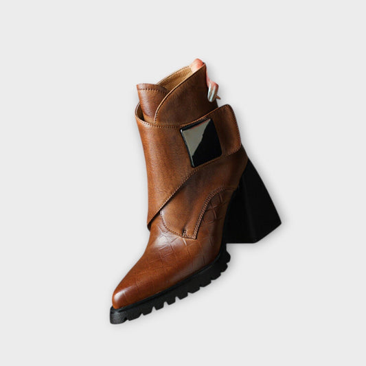 Classy Chunky-Heel Leather Ankle Boots