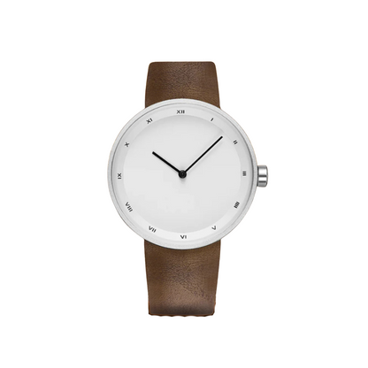 Clean Men’s Minimalist Watch With Slim Case And Leather Strap