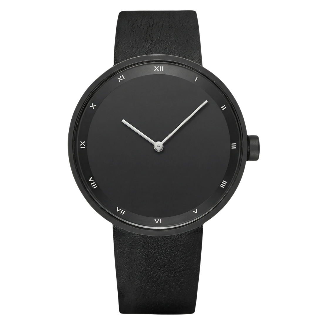 Clean Men’s Minimalist Watch With Slim Case And Leather Strap