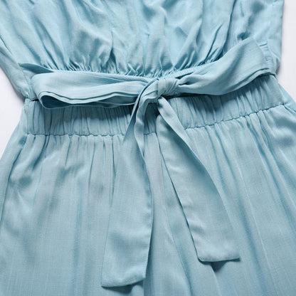 Women's Strapless Tie Waist Wide Leg Jumpsuit