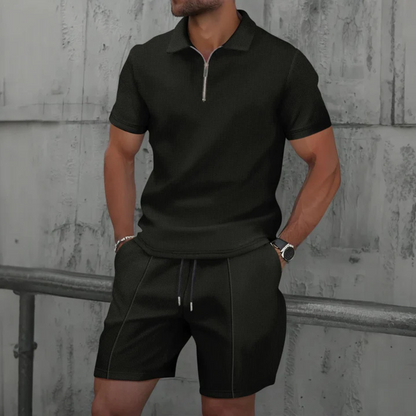 Outliers Zip-Up Polo and Soft Knit Shorts