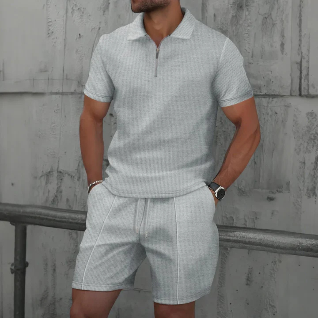 Outliers Zip-Up Polo and Soft Knit Shorts