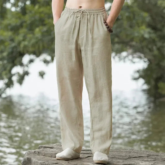 CoastEase | Herren-Leinen Strandhose mit Kordelzug | Bequeme Sommermode für Freizeit und Urlaub 0