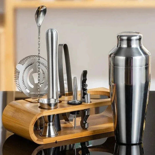 Cocktail shaker set – Premium stainless steel – 10-piece bar tool kit – Elegant home mixology essentials 0
