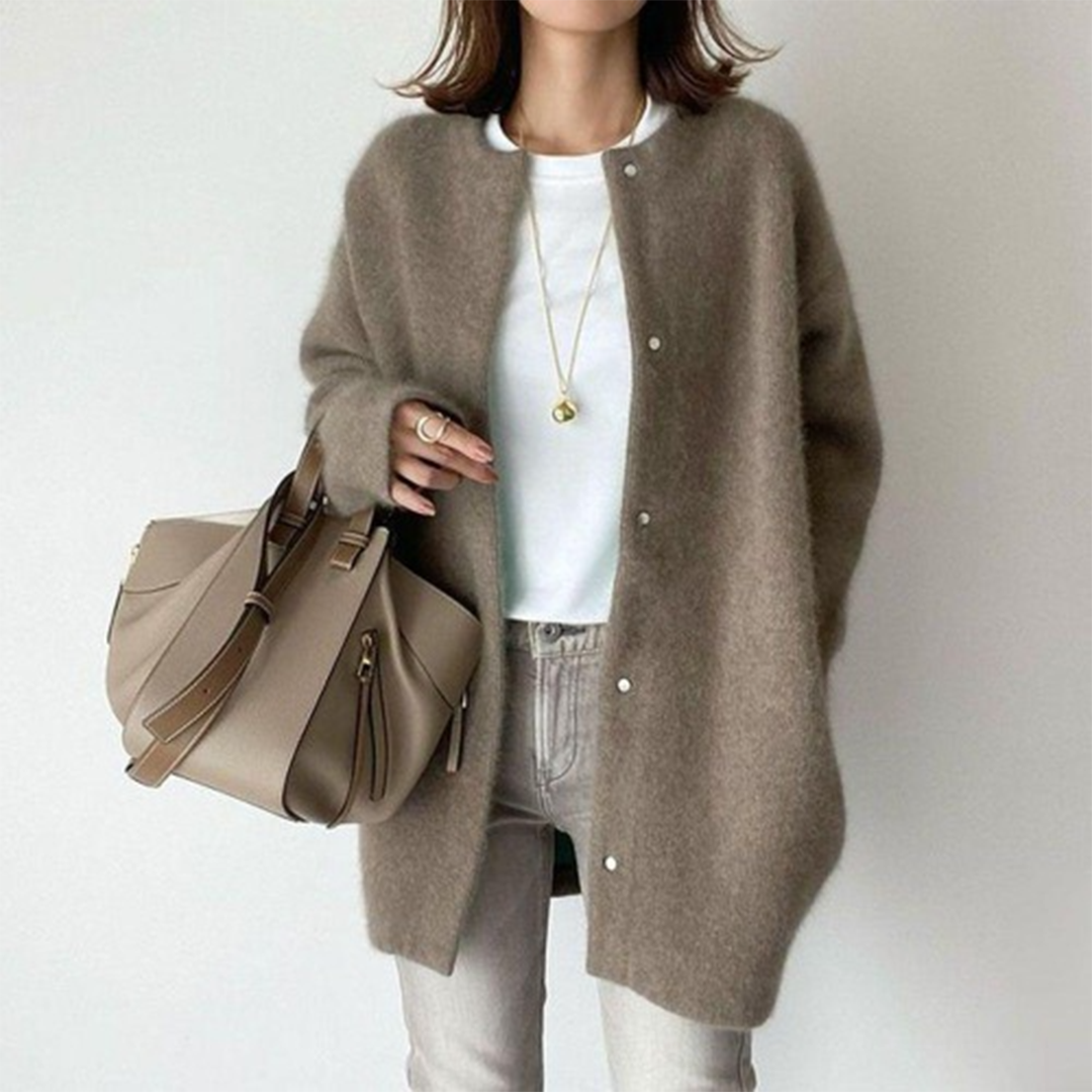 Cardigan Long Boutonné Élégant pour Femme – Pull Confortable à Col Rond