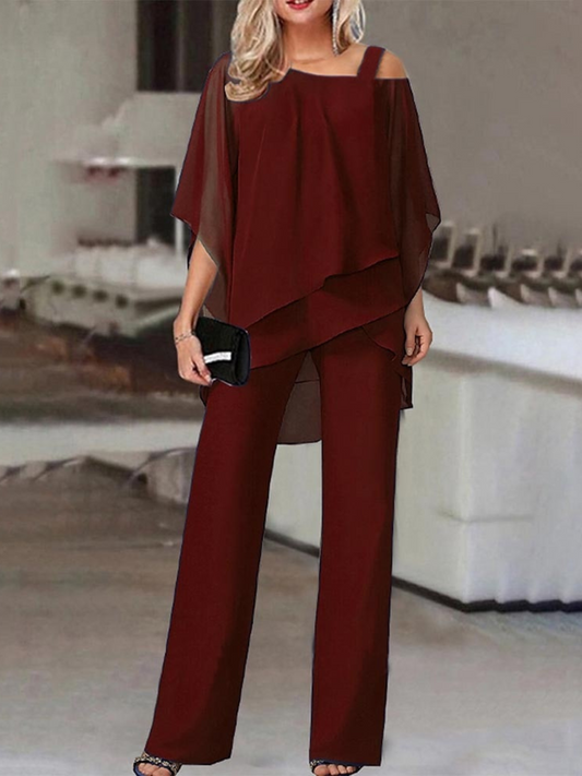 Cold Shoulder Jumpsuit for Women | Comfortable Fit | Burgundy