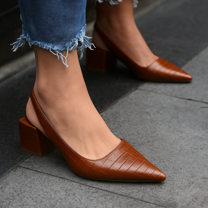 Xavira | Damskie Eleganckie Czółenka Slingback na Niskim Obcasie