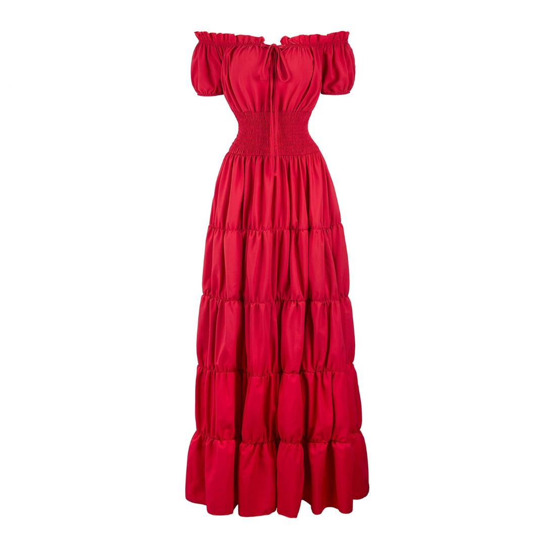 Margaret -  Women's Off-Shoulder Tiered Maxi Dress with Smocked Waist