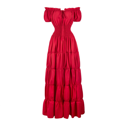 Margaret -  Women's Off-Shoulder Tiered Maxi Dress with Smocked Waist