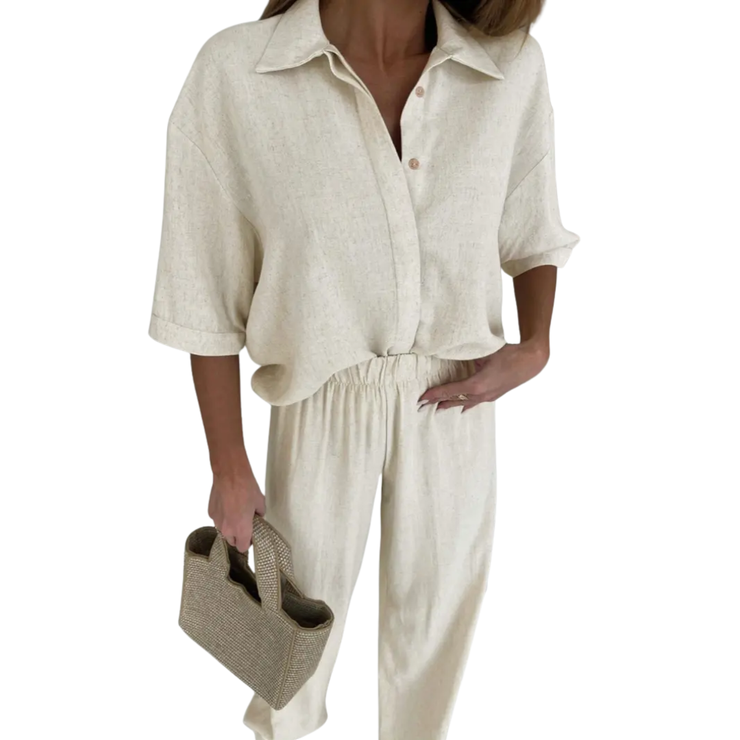 CECILY™ – Relaxed Linen Wide-Leg Shirt & Pants Set