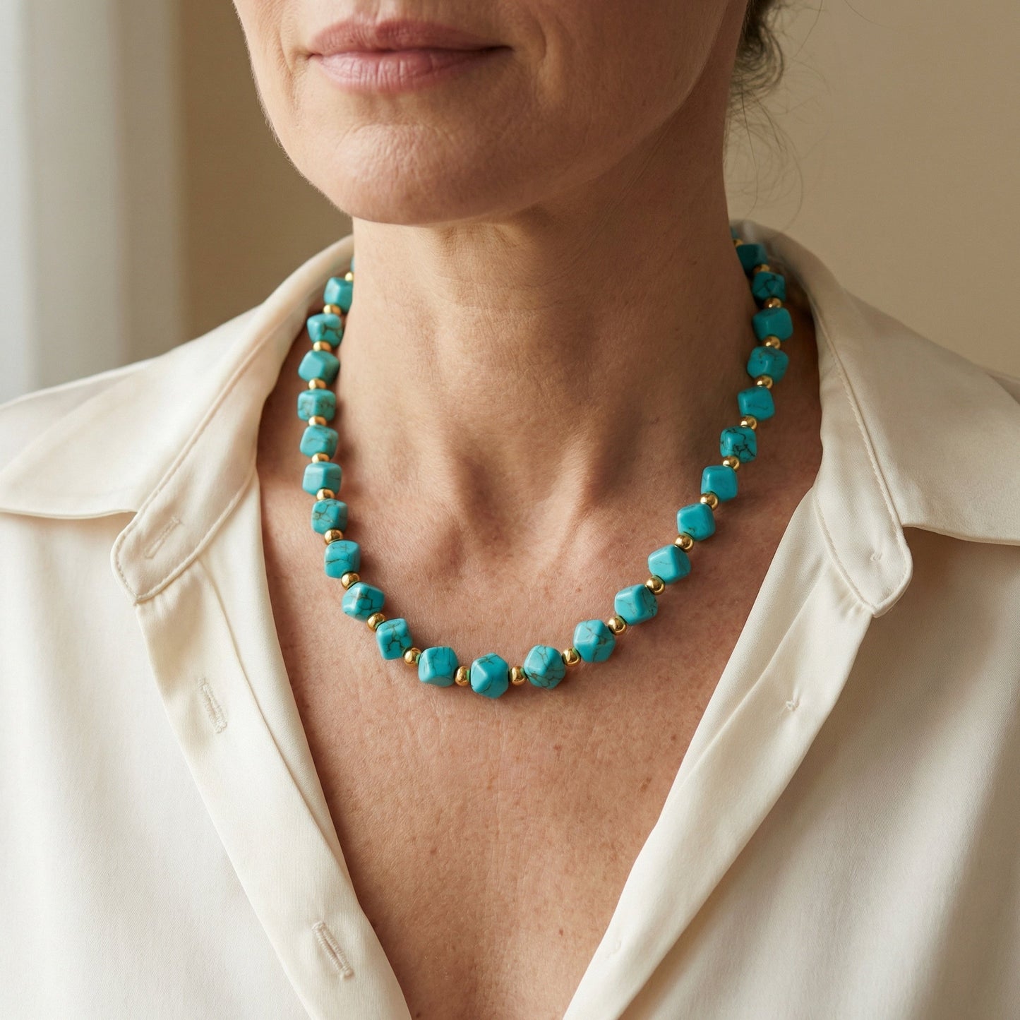 Turquoise Bead & Gold Accent Necklace