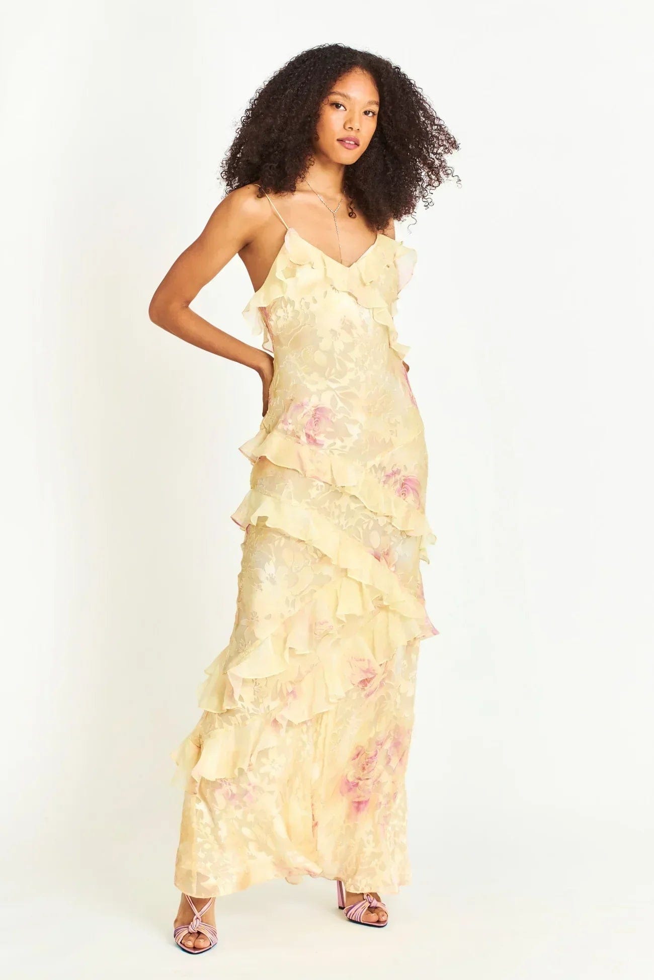 Mirabel - Ruffle V-Neck Maxi Holiday Dress