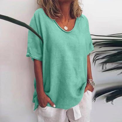 Caterina - Klassieke blouse met losse pasvorm en korte mouwen dames