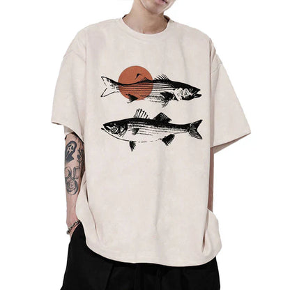 DEAN - Vis T-shirt met kunstprint