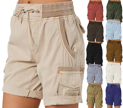 Audria - Pantaloncini Cargo a Vita Alta Con Coulisse e Tasche Cargo
