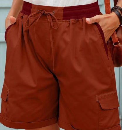 Audria - Pantaloncini Cargo a Vita Alta Con Coulisse e Tasche Cargo