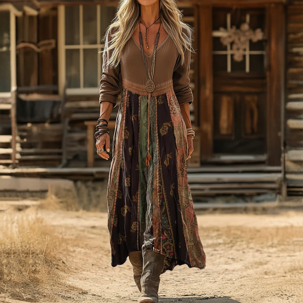 Vintage Casual Dress with Long Sleeves