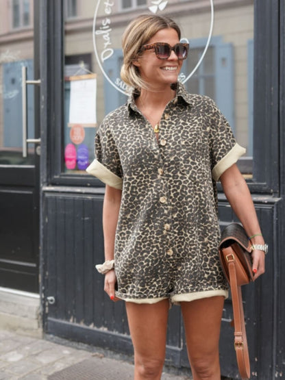 Camille | Leopard Print casual koszula Romper