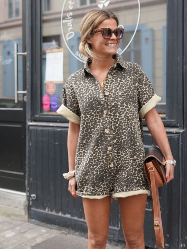 Leopard Print Casual Shirt Romper