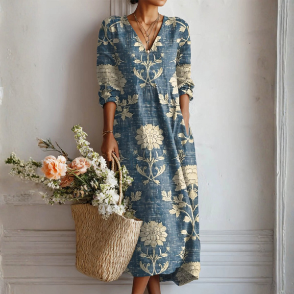 Playful Elegant Kleid – Verspieltes Herbstkleid mit Vintage-Print