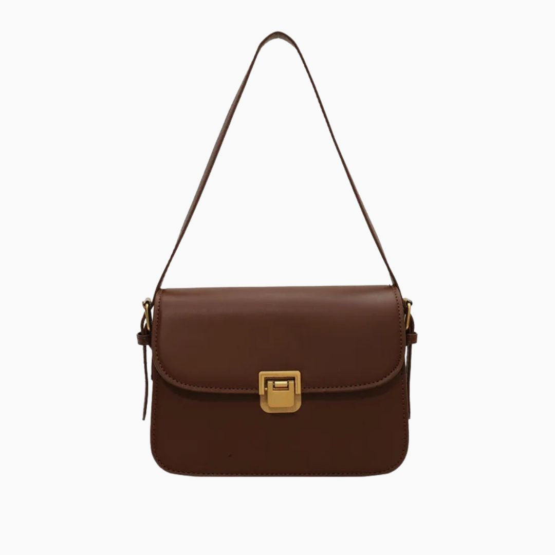 Damers axelväska i läder med spänne och justerbar rem