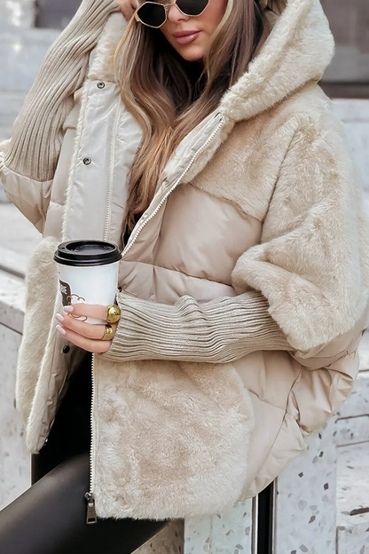 MEELANO Dame Bomber Puffer Jakke Letvægts Med Hættedetalje Beige