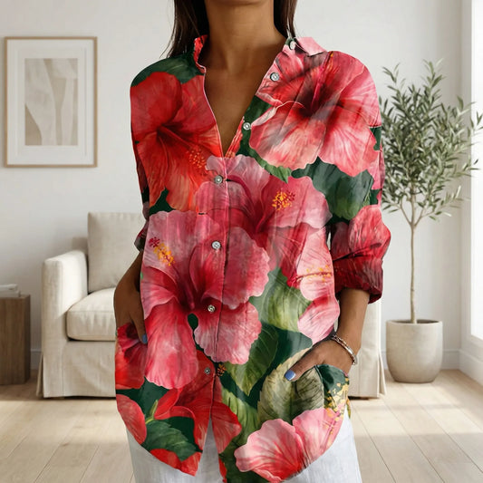 Dame bluse | Langærmet bluse med blomsterprint
