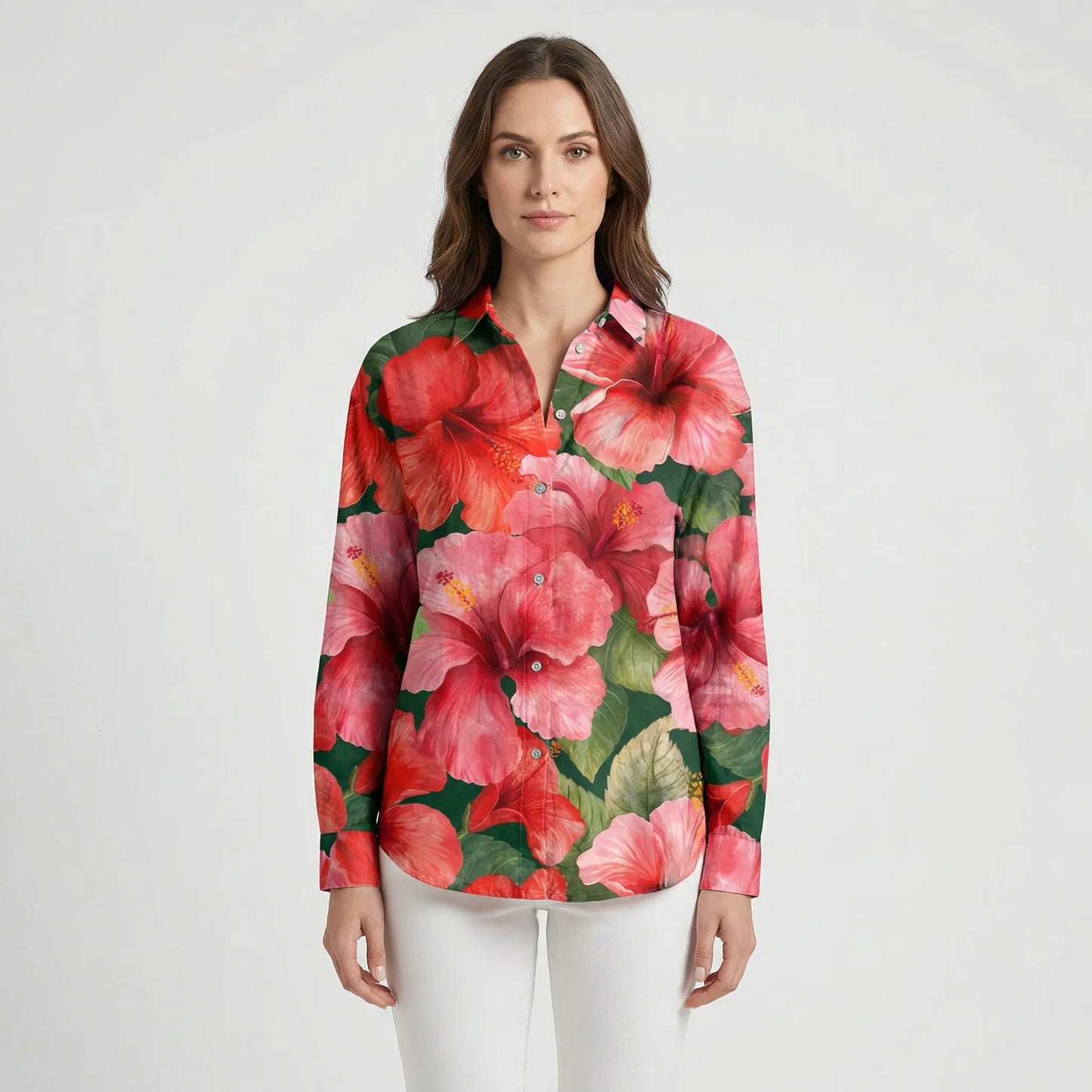 Dame bluse | Langærmet bluse med blomsterprint